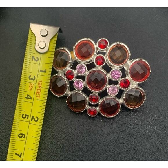 Vintage Multi Colored Faceted Rhinestone Silver Tone Brooch - Picture 3 of 4